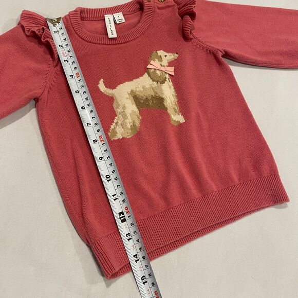 ~ JANIE and JACK 4 Dog Ruffle Shoulder Sweater*, Mauve Cotton Knit, Ribbed Cuff - Picture 7 of 16